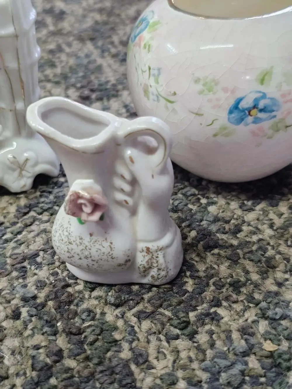 Vintage Japan Ceramic Bird And Floral Vase Set